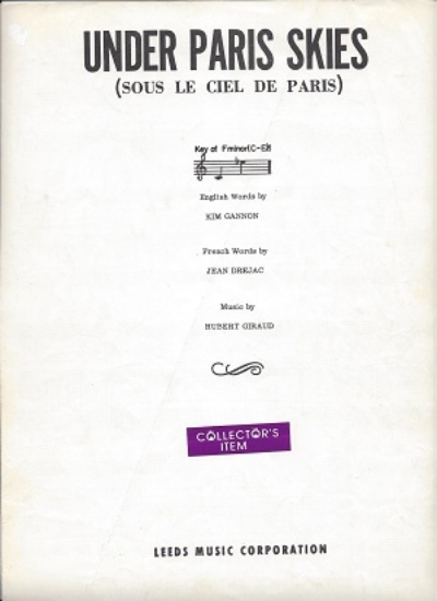 Picture of Under Paris Skies, (Sous Le Ciel De Paris), Kim Gannon/ Jean Drejac/ Hubert Giraud, sheet music