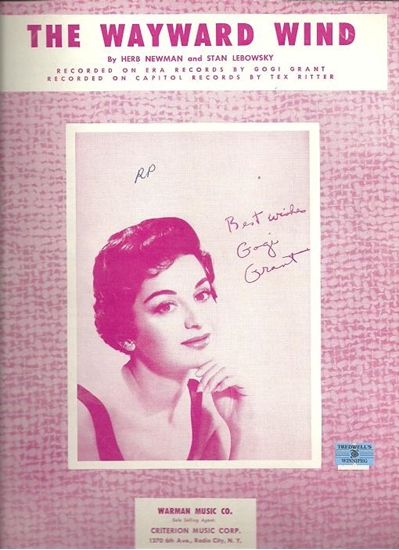 Picture of The Wayward Wind, Herb Newman and Stan Lebowsky, recorded by Gogi Grant/ also Tex Ritter