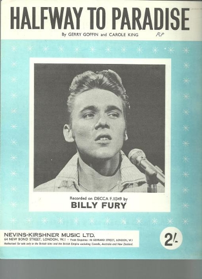 Picture of Halfway To Paradise, Gerry Goffin and Carole King, recorded by Billy Fury, sheet music
