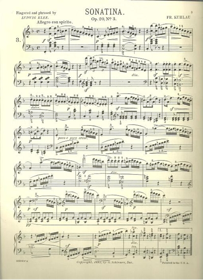 Picture of Sonatina Op. 20 #3, Friedrich Kuhlau, piano solo