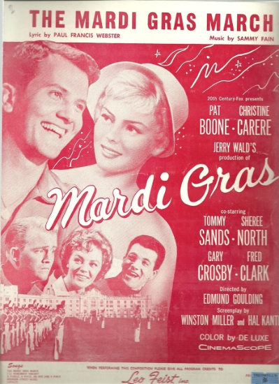 Picture of The Mardi Gras March, from movie "Mardi Gras", Paul Francis Webster & Sammy Fain, sung by Pat Boone, sheet music