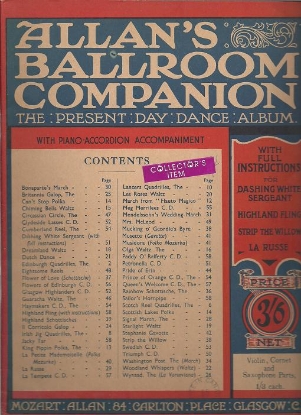 Picture of Allan's Ballroom Companion, Quadrilles, Lancers, Waltzes, Polkas, Country Dances, Reels, accordion/ piano/ fiddle, sheet music folio, parlor music
