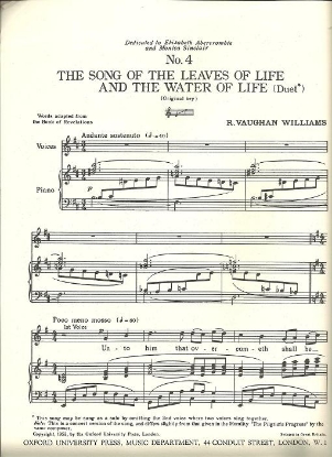 Picture of The Song of the Leaves of Life and the Water of Life, No. 4 from "Seven Songs from Pilgrim's Progress", R. Vaughan Williams, vocal solo