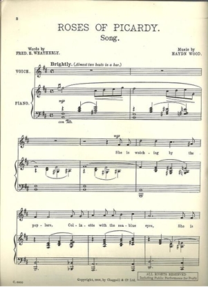Picture of Roses of Picardy, Fred Weatherly & Haydn Wood, high voice solo