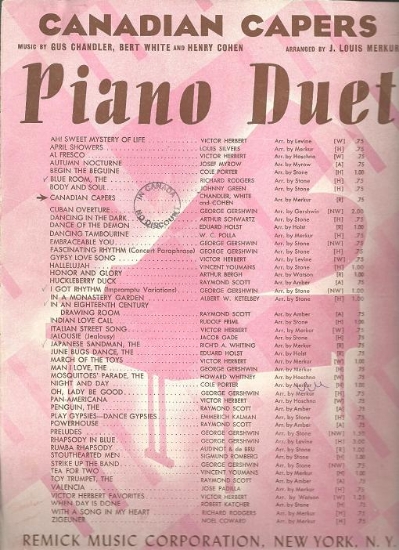 Picture of Canadian Capers, Gus Chandler/ Bert White/ Henry Cohen, arr. for piano duet by J. Louis Merkur, sheet music