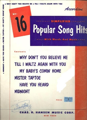 Picture of 16 Popular Song Hits, easy accordion solos, sheet music folio