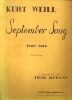 Picture of September Song, from "Knickerbocker Holiday", Maxwell Anderson & Kurt Weill, arr. Trude Rittman, piano solo sheet music, out of print, collectible