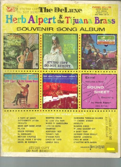 Picture of The Deluxe Herb Alpert & the Tijuana Brass Souvenir Song Album No. 3, Trumpet solo with piano/guitar accomp. folio