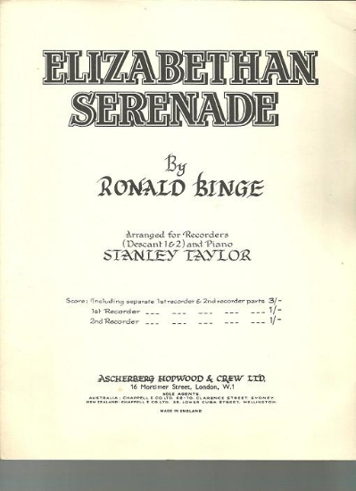 Picture of Elizabethan Serenade, Ronald Binge, recorder/flute duet with piano accomp, sheet music
