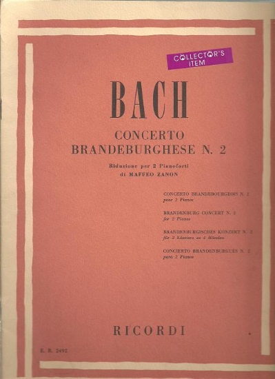 Picture of Brandenburg Concerto No. 2, J. S. Bach, arr. Maffeo Zanon, piano duo, two pianos four hands, sheet music folio,