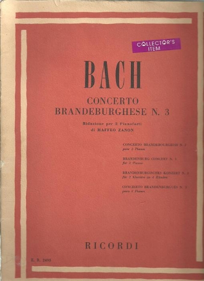 Picture of Brandenburg Concerto No. 3, J. S. Bach, arr. Maffeo Zanon, piano duo, two pianos four hands, sheet music folio