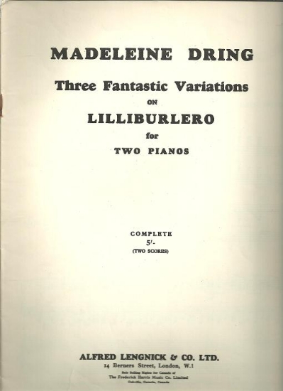 Picture of Three Fantastic Variations on Lilliburlero, Madeleine Dring, piano duo, sheet music folio