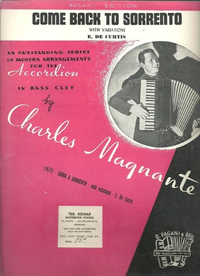 Picture of Come Back to Sorrento, Torna a Surriento, E. De Curtis, arr. Charles Magnante, accordion solo sheet music