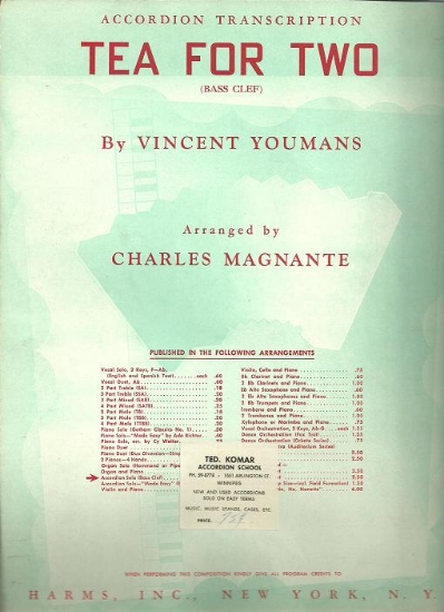 Picture of Tea for Two, Vincent Youmans, arr. Charles Magnante, accordion solo sheet music