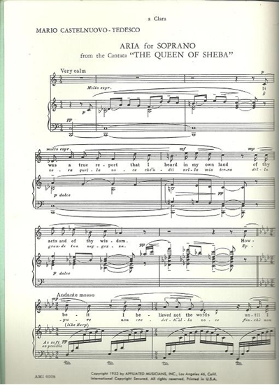 Picture of Aria from The Queen of Sheba, Mario Castelnuovo-Tedesco, soprano solo