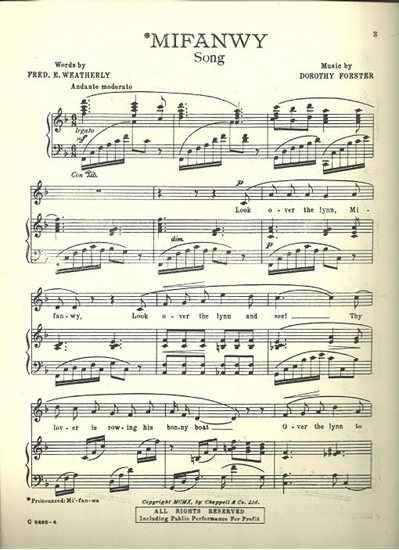 Picture of Mifanwy, Fred E. Weatherly & Dorothy Forster, medium voice sheet music