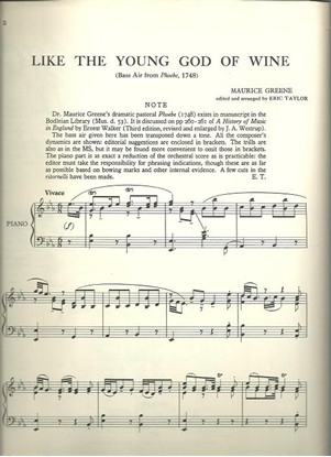 Picture of Like the Young God of Wine, from "Phoebe", Maurice Greene, bass aria