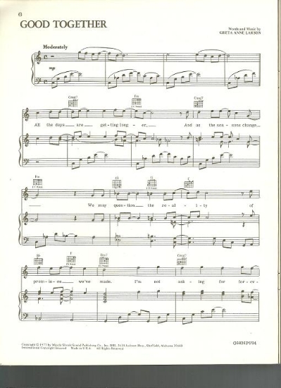 Picture of Good Together, Greta Anne Larson, recorded by Mary MacGregor, sheet music