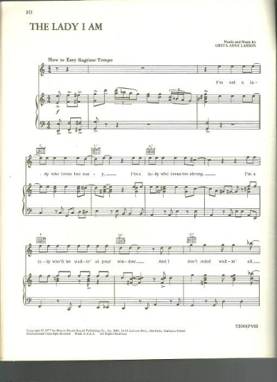 Picture of The Lady I Am, Greta Anne Larson, recorded by Mary MacGregor, sheet music