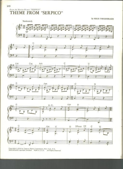 Picture of Theme from Serpico, Mikis Theodorakis, piano solo sheet music