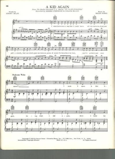 Picture of A Kid Again, Johnny Melfi & Roger Perry, recorded by Barbra Streisand, sheet music, pdf copy