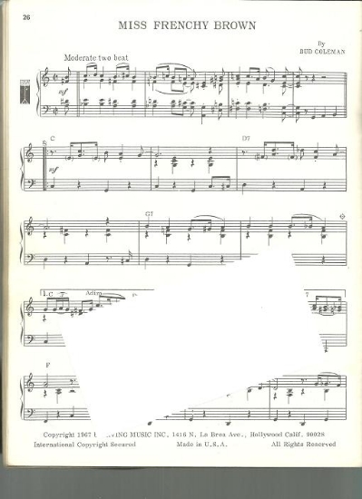 Picture of Miss Frenchy Brown, Bud Coleman, recorded by Herb Alpert & the Tijuana Brass, piano solo 