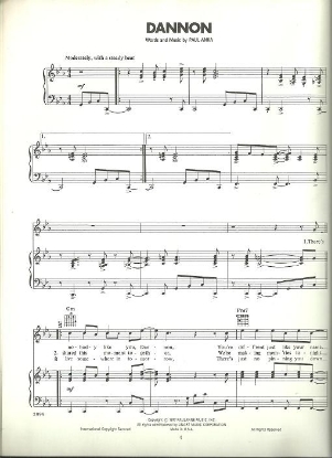 Picture of Dannon, written & recorded by Paul Anka, sheet music