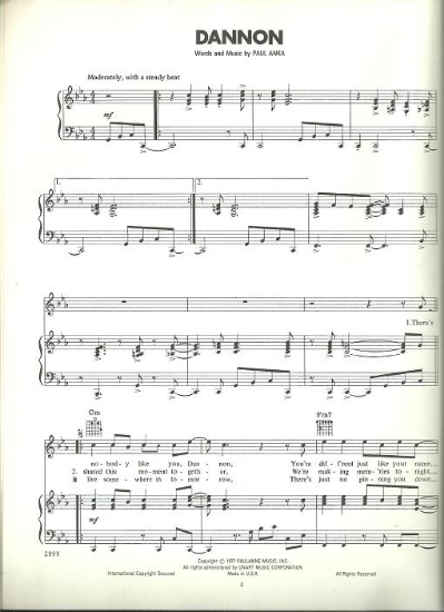 Picture of Dannon, written & recorded by Paul Anka, sheet music