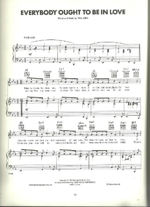Picture of Everybody Ought to be in Love, written & recorded by Paul Anka, sheet music
