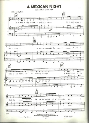 Picture of A Mexican Night, written & recorded by Paul Anka, sheet music