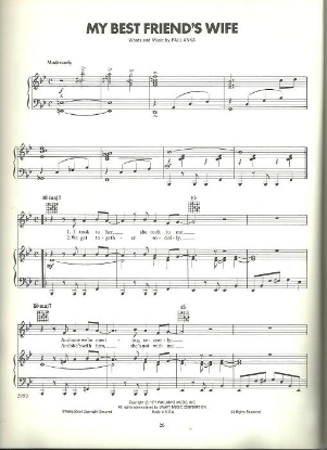 Picture of My Best Friend's Wife, written & recorded by Paul Anka, sheet music