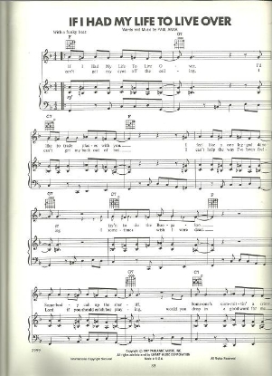 Picture of If I Had My Life to Live Over, written & recorded by Paul Anka, sheet music