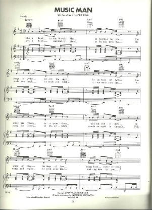 Picture of Music Man, written & recorded by Paul Anka, sheet music