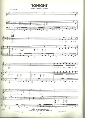 Picture of Tonight, written & recorded by Paul Anka, sheet music