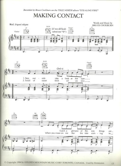 Picture of Making Contact, Bruce Cockburn, sheet music