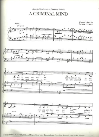 Picture of A Criminal Mind, Larry Gowan, sheet music