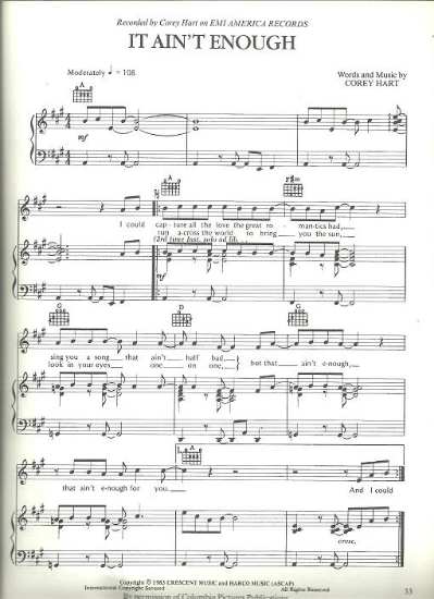 Picture of It Ain't Enough, Corey Hart, sheet music