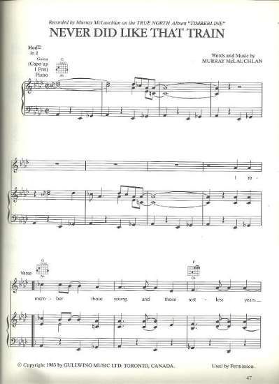 Picture of Never Did Like That Train, Murray McLauchlan, sheet music