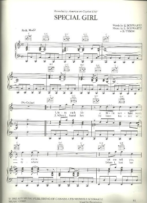 Picture of Special Girl, E. Schwartz & D. Tyson, recorded by America, sheet music