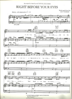 Picture of Right Before Your Eyes, Ian Thomas, recorded by America, sheet music