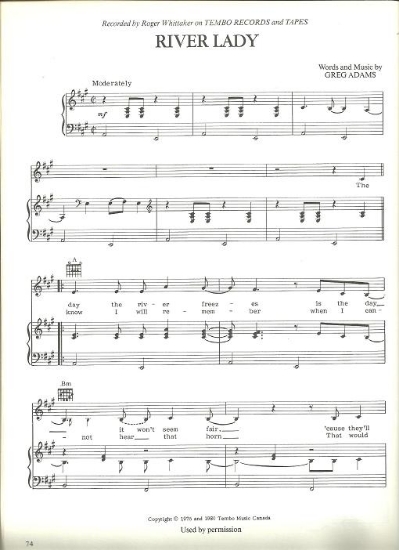 Picture of River Lady, Greg Adams, recorded by Roger Whittaker, sheet music