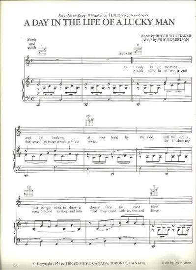 Picture of A Day in the Life of a Lucky Man, Roger Whittaker & Eric Robertson, sheet music