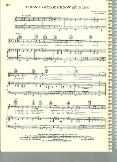 Picture of Doesn't Anybody Know My Name, Rod McKuen, sheet music
