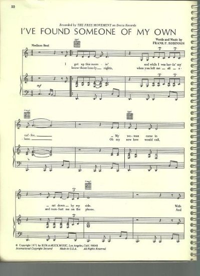 Picture of I've Found Someone of My Own, Frank F. Robinson, recorded by The Free Movement, sheet music