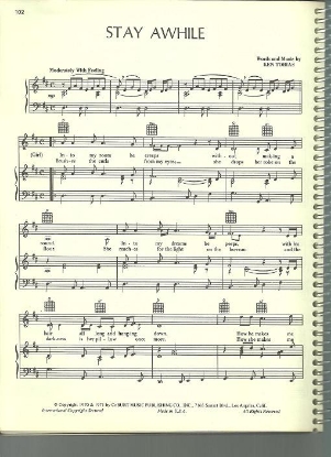 Picture of Stay Awhile, Ken Tobias, recorded by The Bells, sheet music