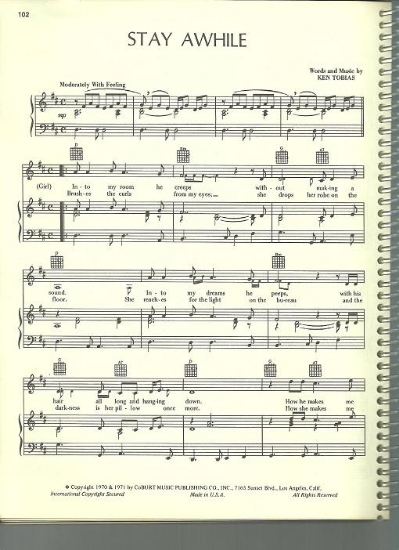 Picture of Stay Awhile, Ken Tobias, recorded by The Bells, sheet music