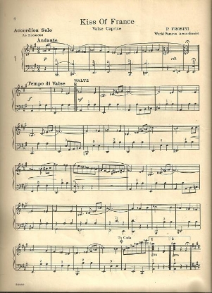 Picture of Kiss of France, Pietro Frosini, accordion solo sheet music, out of print