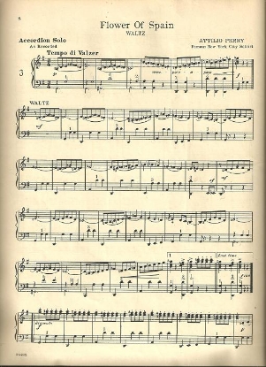 Picture of Flower of Spain, Attilio Perry, accordion solo sheet music, out of print 