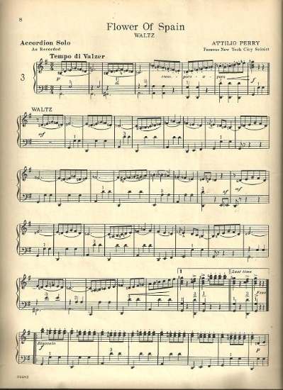 Picture of Flower of Spain, Attilio Perry, accordion solo sheet music, out of print 