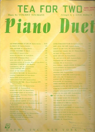 Picture of Tea for Two, Vincent Youmans, arr. for piano duet by J. Louis Merkur, sheet music